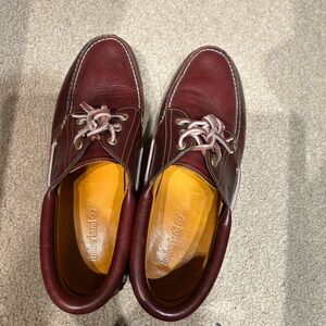 Timberland Men's Burgundy Leather Boat Shoes with Contrast Laces
